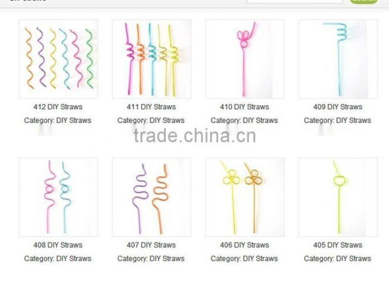 Disposable plastic straw with different colors curly drinking straws