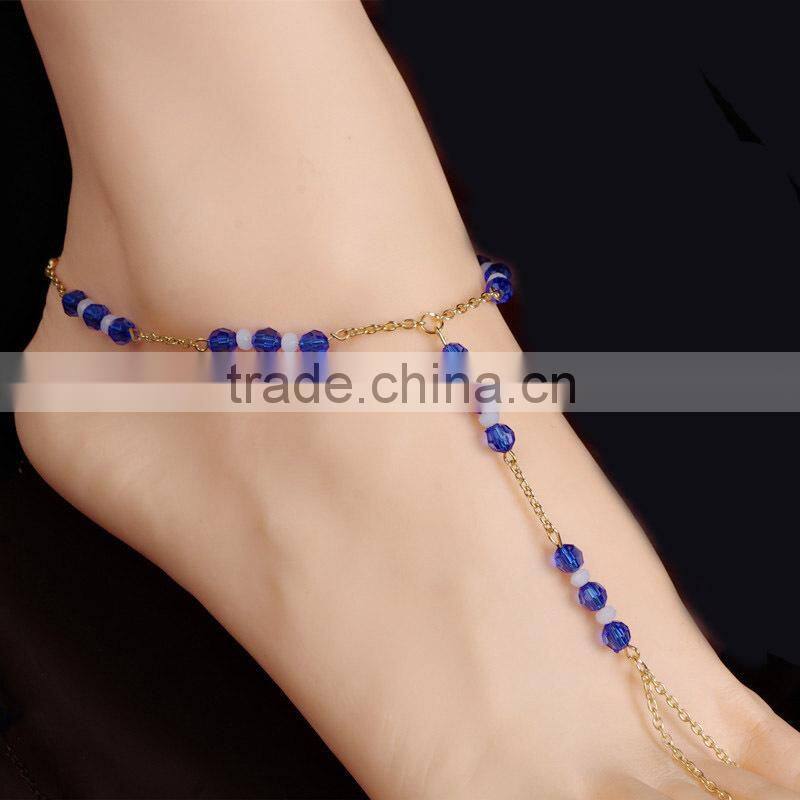 European and American hot selling blue crystal bead barefoot anklets