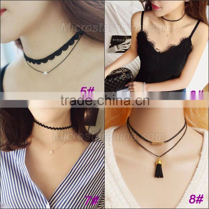 2016 IN STOCK Woman Hot Sexy Black Fancy lace Necklace wholesale