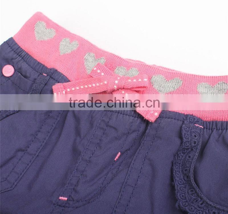jacquard rib waist band cotton cargo pants for girls