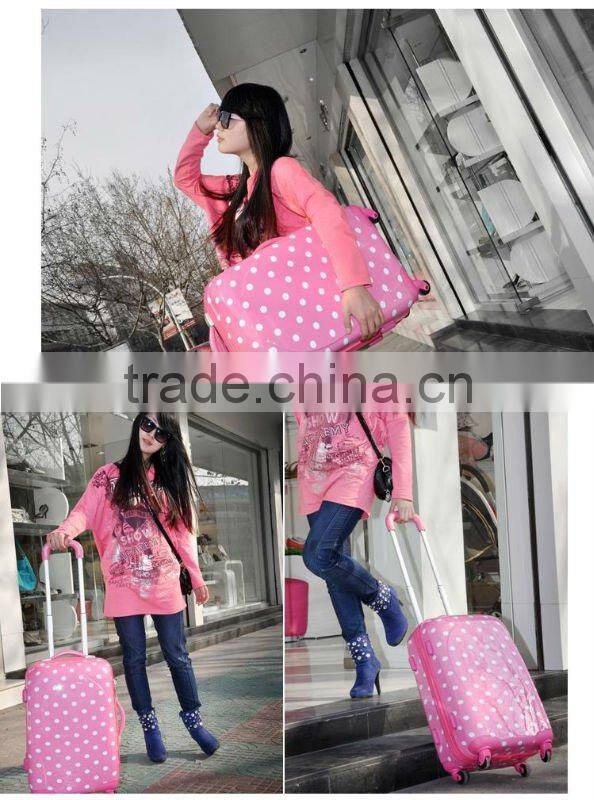 2015 China Factory Lovely Pink Wave Point Printing luggage for Girls ,ABS /PC Light luggage