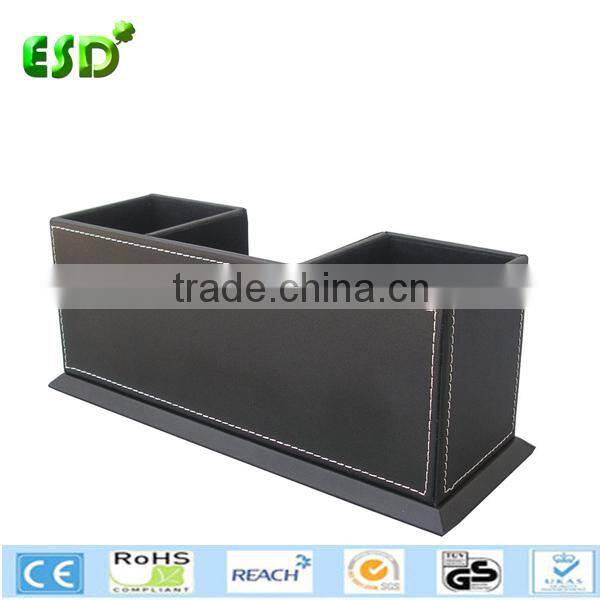 Double Holder Leather Multi-Function Desk Stationery Pen Pencil Holder