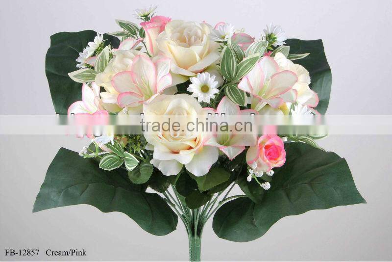 45cm Artificial Rose/ Rose Bud /easter Lily Daisy Mixed Bush x28 With 4 Large Leaves