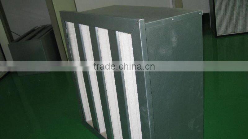 Galvanized steel frame Fiber-glass Media V BANK HEPA Air Filter
