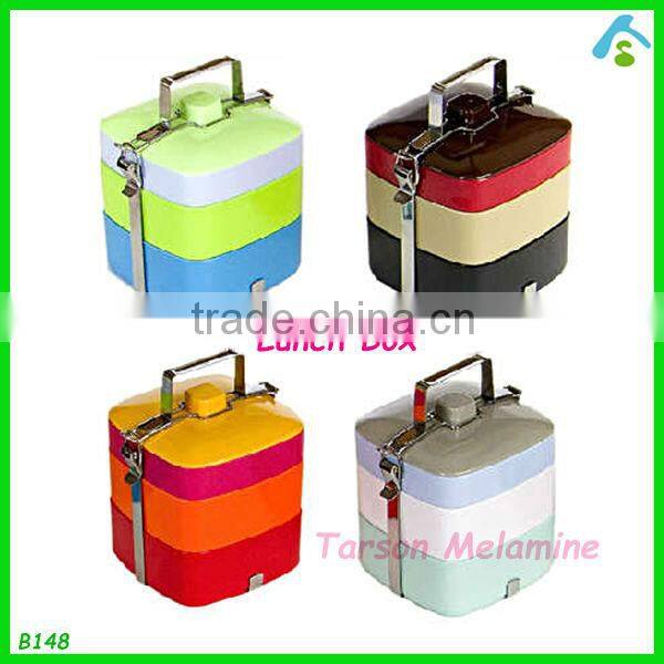 4 layers melamin bento box with steel handle , biodegradable bento box