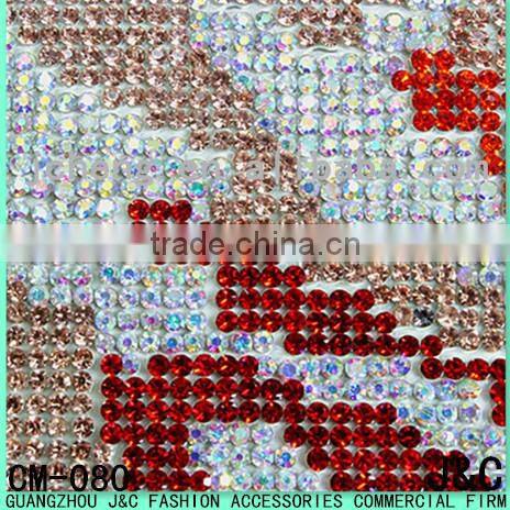 24*40cm blue color lace rhinestone hot fix Rhinestone mesh