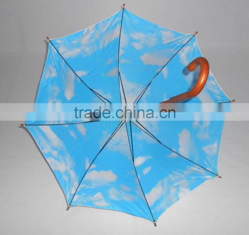 sky blue and white cloud umbrella wooden umbrella blue sky