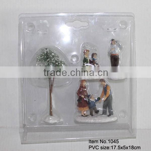 Set of 4 Christmas decoration scene resin miniature house and figurines