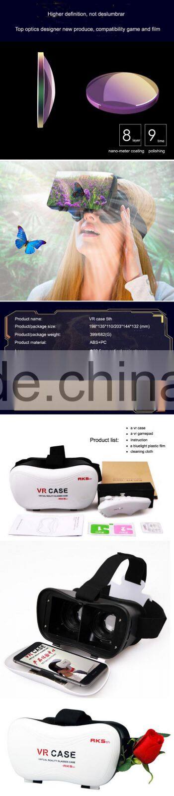 High quality google carboard vr box 2.0 version vr case 3d vr glasses with remote controller for smart phones