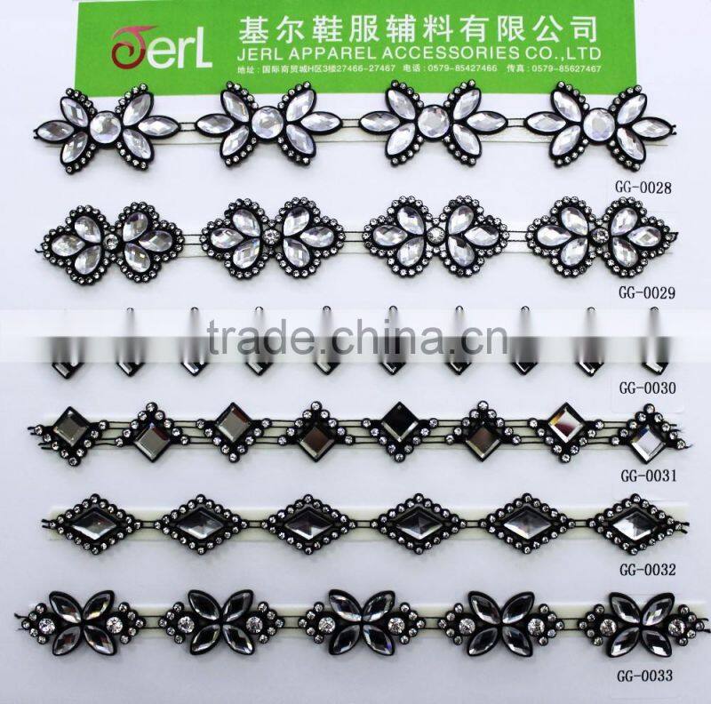 High quality single row square shape fancy cup chain plastic crystal rhinestone trimming