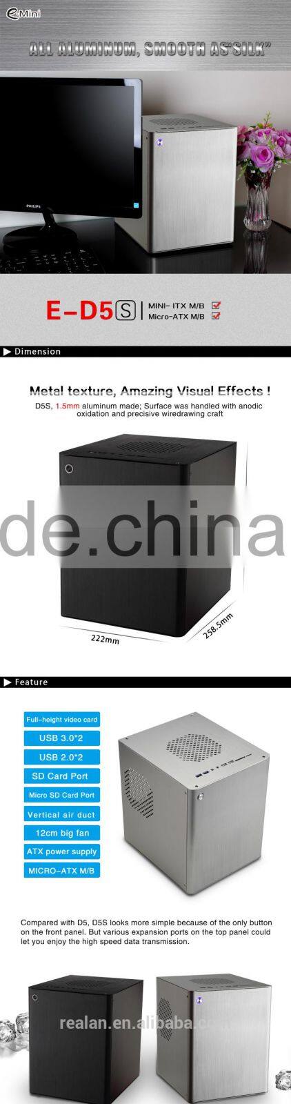 Realan Vertical Desktop Computer Aluminum Mini ITX Case Micro ATX Case D5S For Standard ATX Power Supply