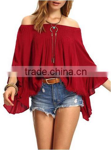 Women's Off the Shoulder Bell Ruffle Sleeve Top Blouse
