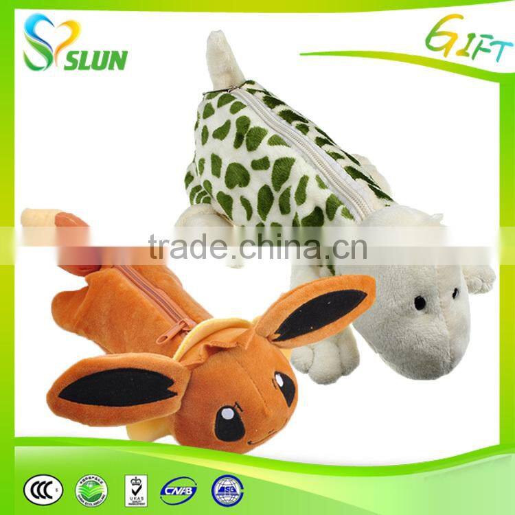 custom cute plush round terry cloth furry pencil bag with handle and zipper