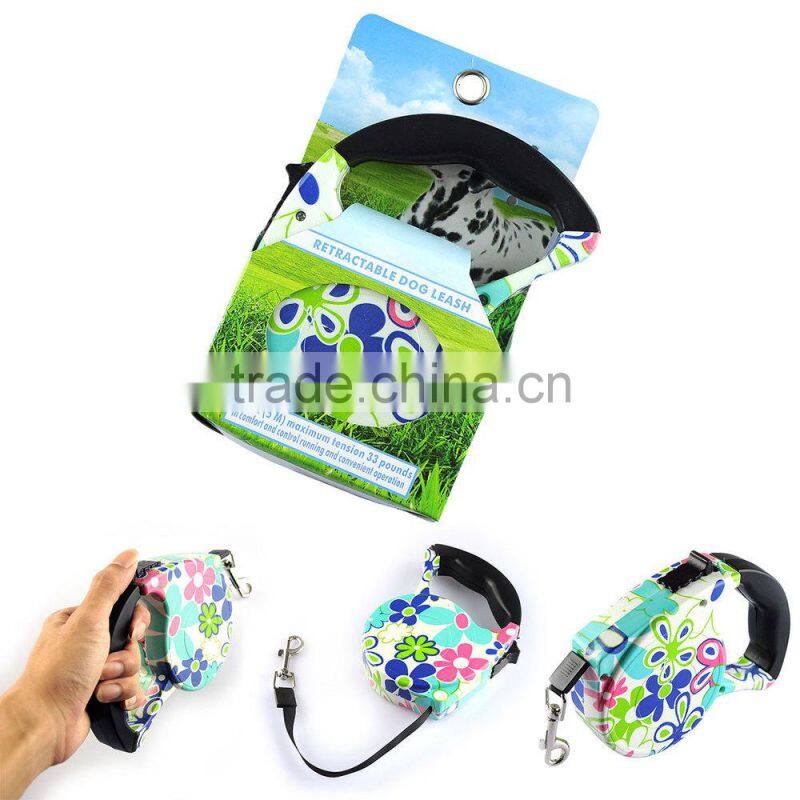 Colorful Stripes Pattern Retractable Pet Dog Leash Strap with Control Button