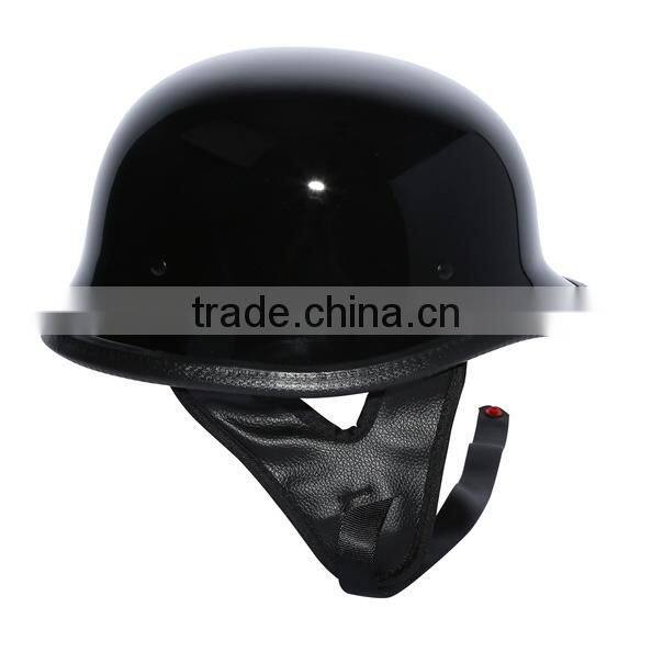 Motorcycle Biker WWII Style DOT Black Leather German Motorcycle HALF Helmet w/Pilot Goggles