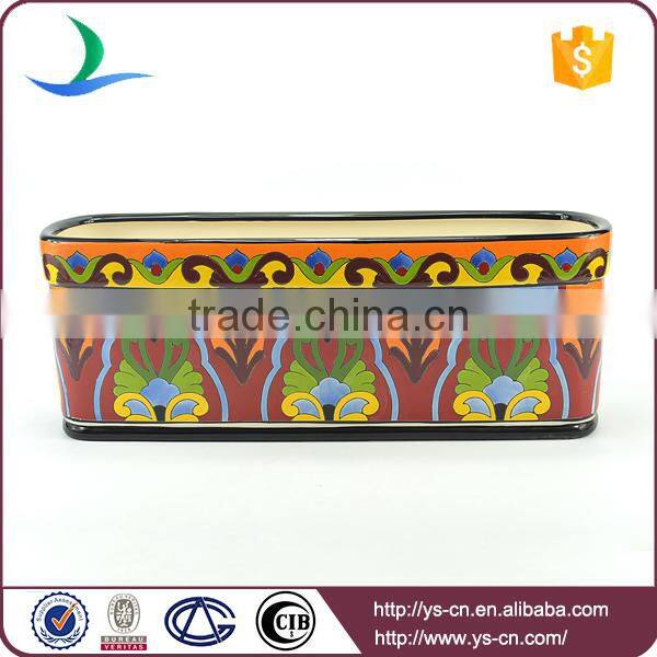 YSfp0008 Hot sale rectangular ceramic flowerpot with handprint design