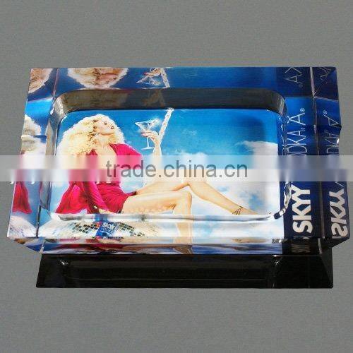 antique crystal ashtray with sticker