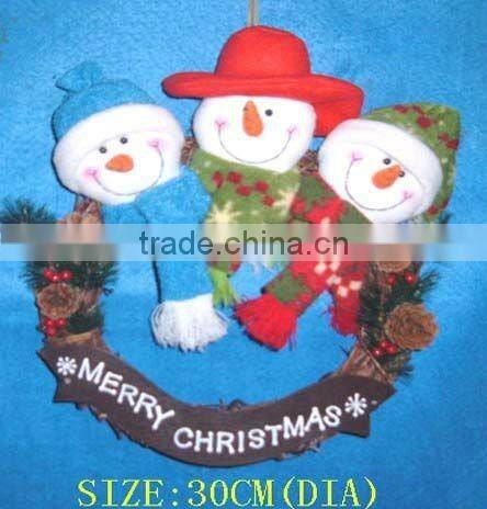christmas wreath , christmas hanging decorate,Christmas wreath with sitting snowman