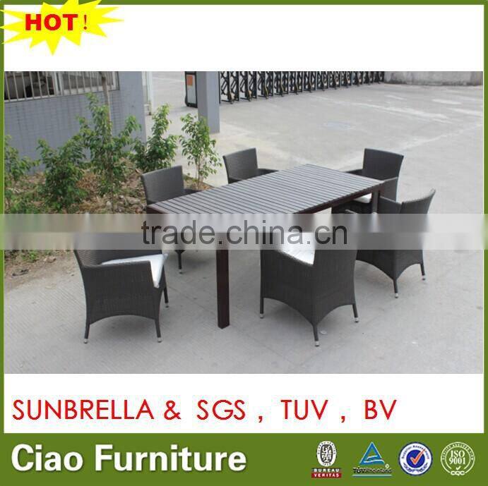 Viro wicker outdoor rattan 6 chairs with PS wood top table