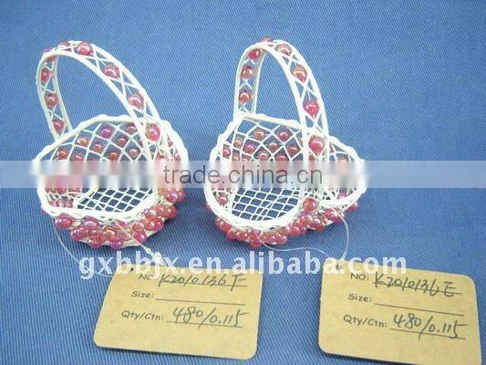 Heart shaped/Hexagonal wire decoration with red pearl small hanging gift basket