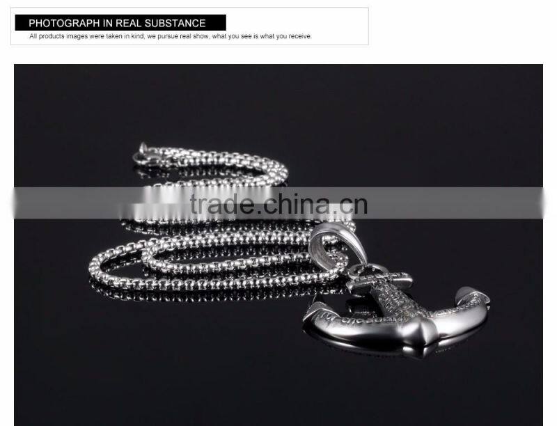 2017 Fashion Jewelry Mens Gold Anchor Necklace Men Stainless Steel Hook Pendant