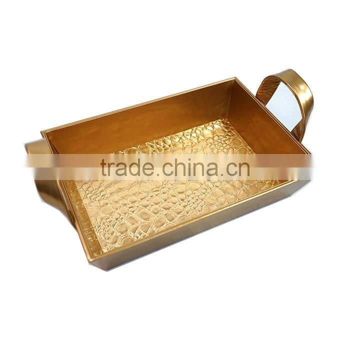 Rectangle Luxury Golden Faux Leather Cardboard Storage Tray