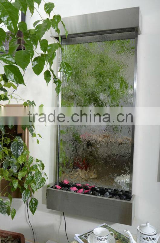 stainless steel wall mounting mirror water fall fountain indoor entryway