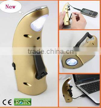 hand crank led Solar & dynamo flashlight with usb camping light