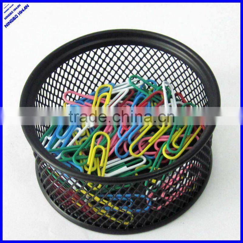 Round black metal mesh pen and paper clip holder