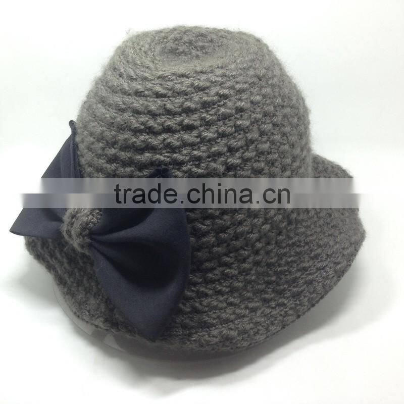 Fleece Crocheted Knit / Knitted Cap With Bowknot