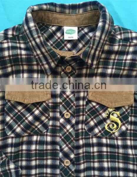 men/boy cotton yarn dye flannel shirt,long sleeve shirt,winter shirt ,embroidery pocket shirt