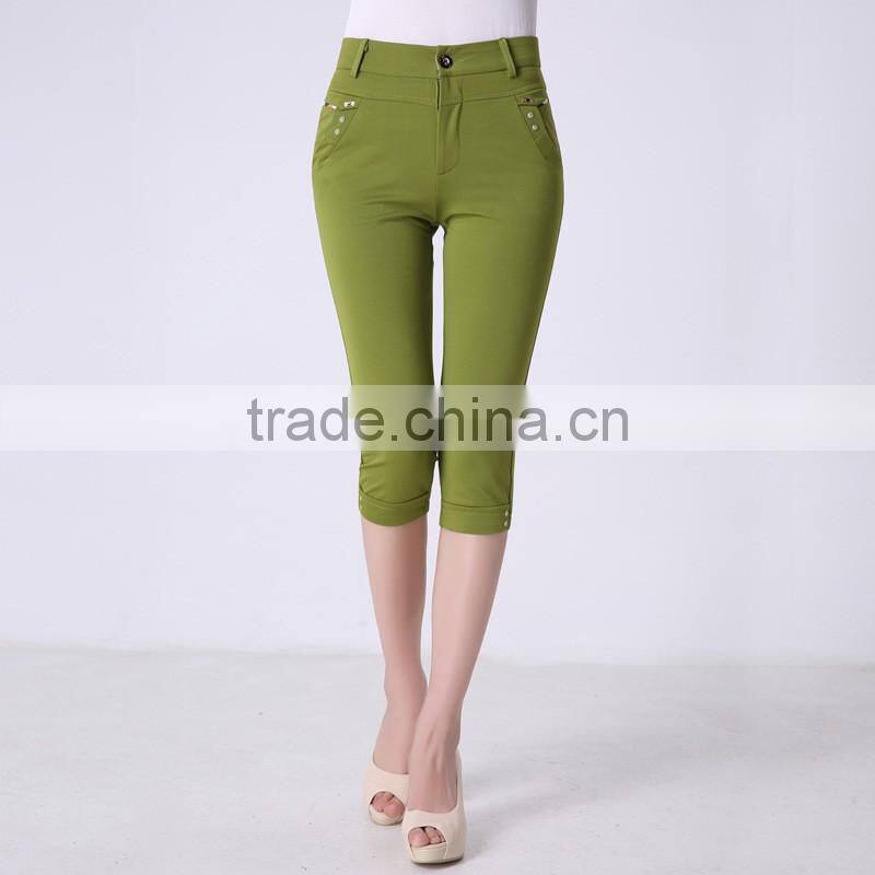 New design casual pants with half length ,ladies crop pants wholesale