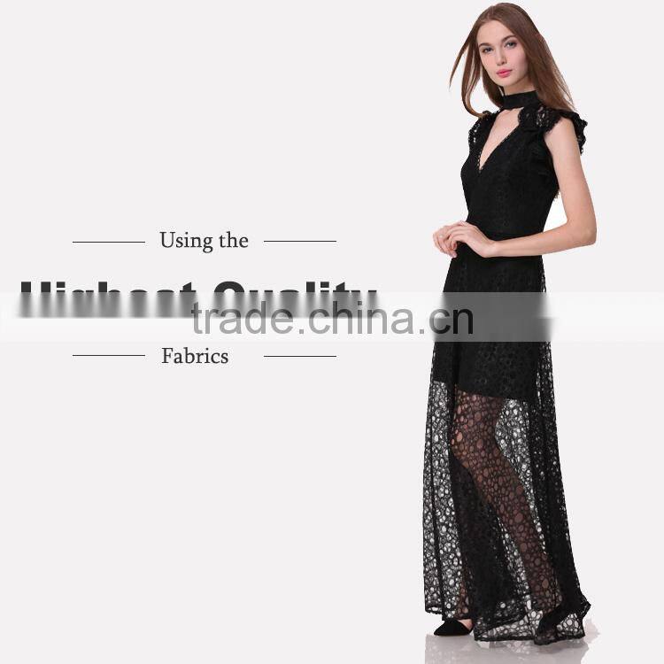 Domin fashion black patterns for lace long dress