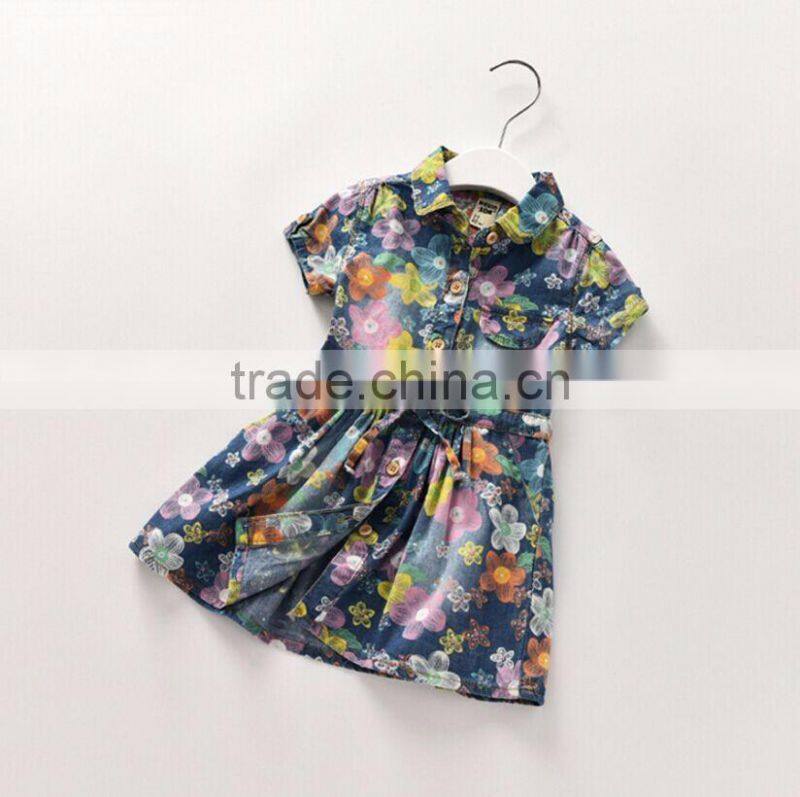 Wash Printing Flower Denim Dresses of the girls