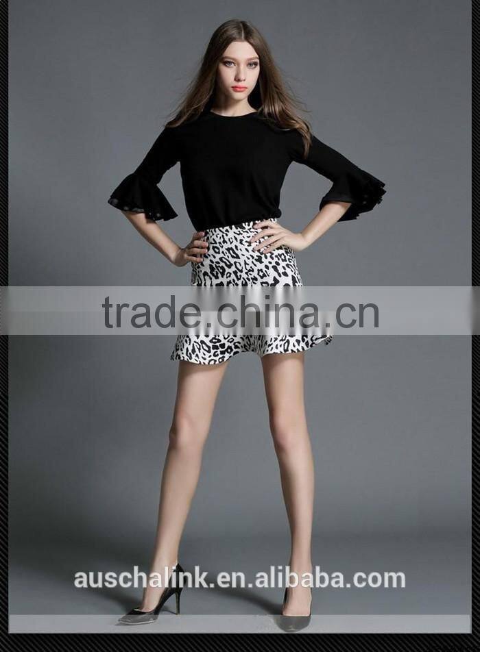 summer lady leopard print fancy fish tail short flare skirt customized