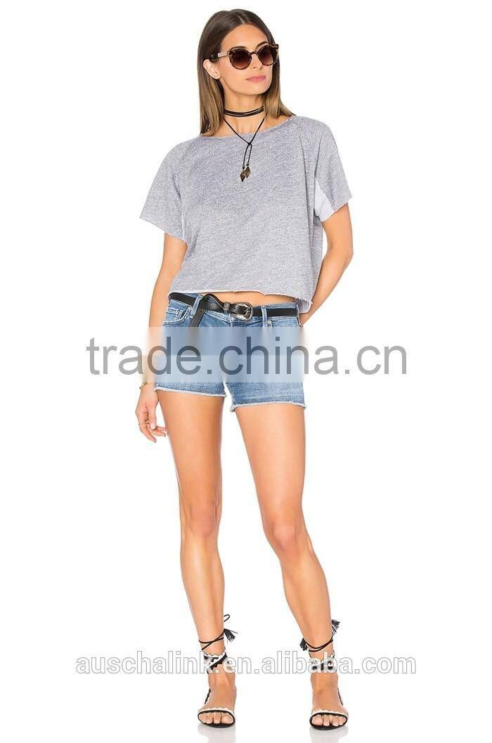best selling ladies cut off mini raglan sweatshirt custom