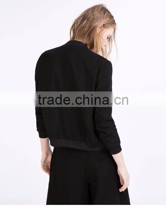 American Apparel Bomber Jacket Two Side Pockets Short Thin Side Zipper Sleeve Coat V-Neck Outerwear