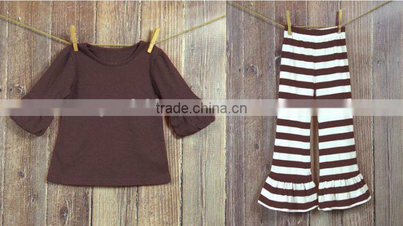 Kids Clothes Kawaii Clothing Boutique Remake Plain Long Sleeve Top And Stripe Ruffle Pants Children Christmas Clothes