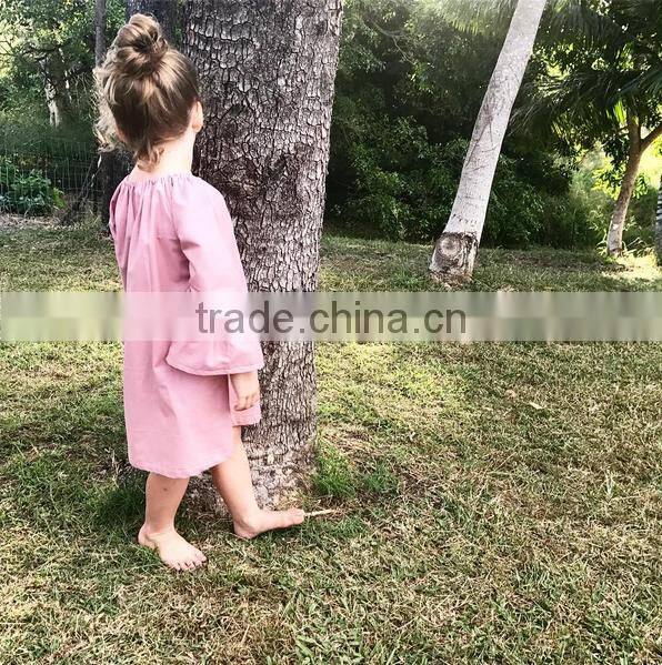 Summer Blue Flower Printed Dress Buttons Design Kids Clothes With Headband