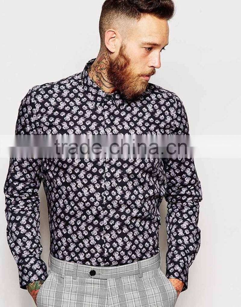 Shirt with Roses Print in Skinny Fit