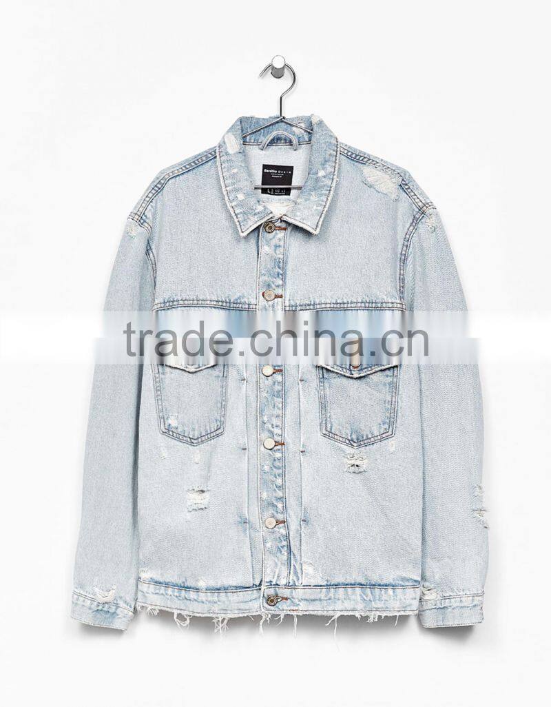 2017 custom mens jean jacket wholesale,Ripped vintage denim jacket for men