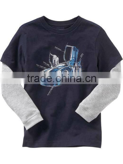 BOYS PRINTED LONG SLEEVE T.SHIRT WITH CONTRAST SLEEVES