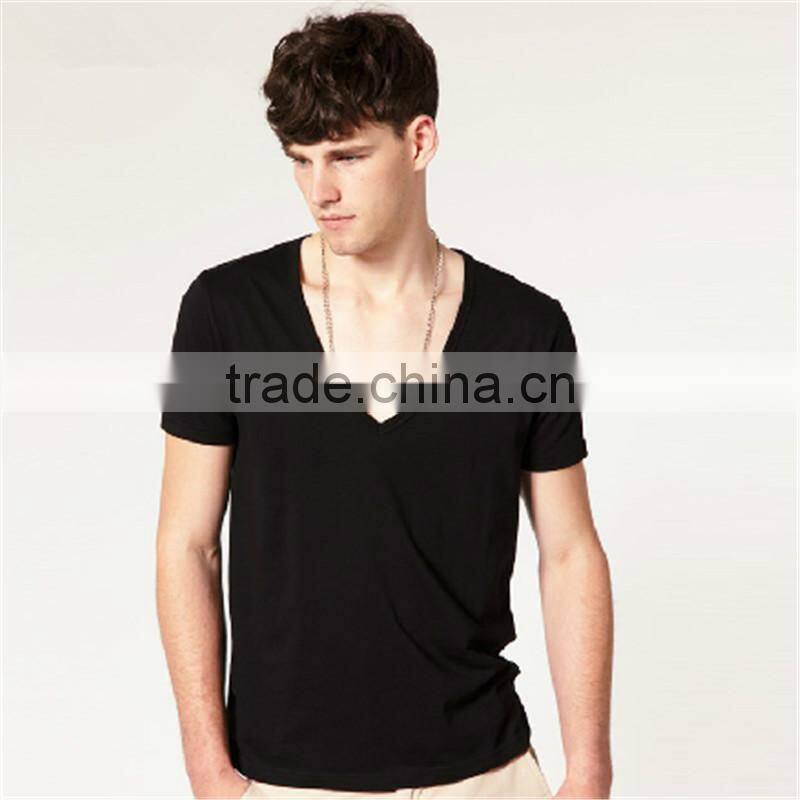 High Quality V-neck T-shirt Organic Cotton Mens With Custom Garment Manufacturer