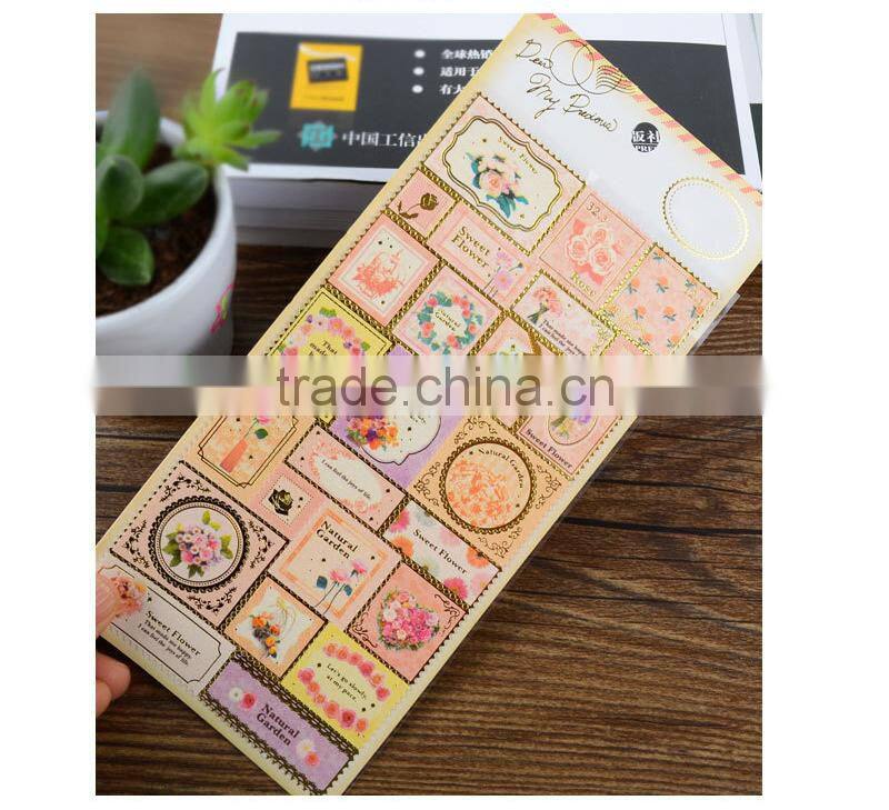 Pearl paper sticker custom cheap Postage stamps sticke with gold stamp adhesive sticker for decoration