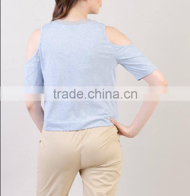 Womens cold shoulder custom cotton tee shirts
