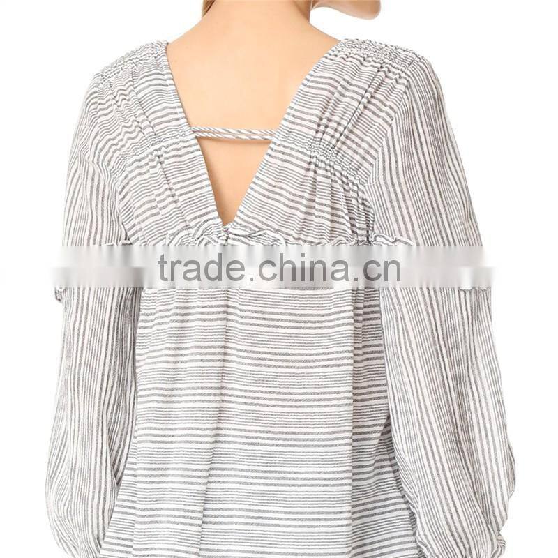 2017 OEM Femme Striped Gauze Tassel Girdle Holiday Blouses