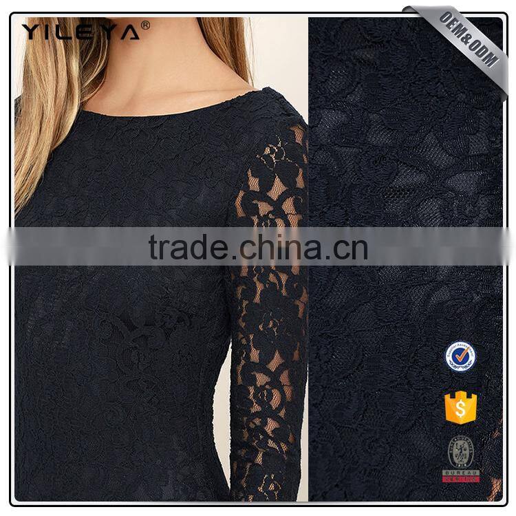 Guangzhou factory offer long sleeve sexy black elegant women's crochet lace dress 2017 designs ,women lace long evening dress