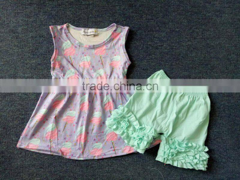 2017 boyi supplier kids clothing wholesale purple stripes with bird cage printed kids clothes girls baby clothes sets