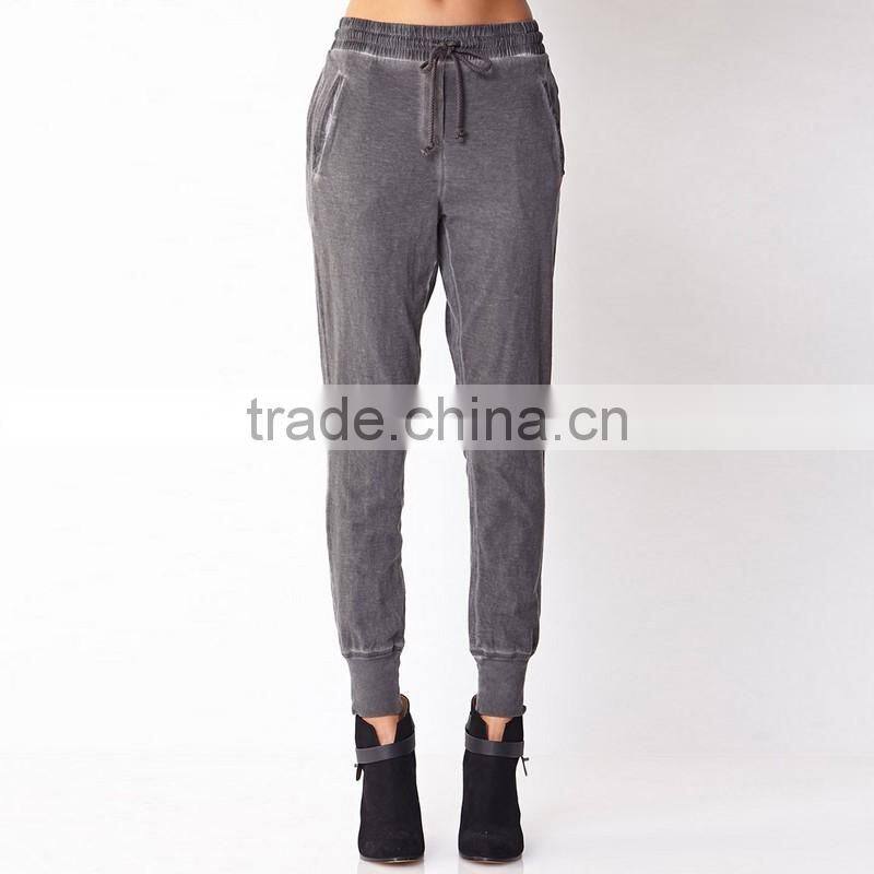 latest ladies stone washed disressed sportswear gym loose pants/trousers