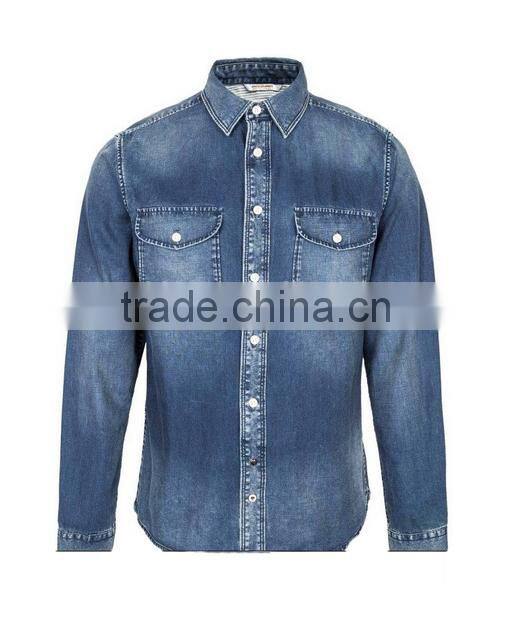 fashion style long sleeve denim dress shirts for men